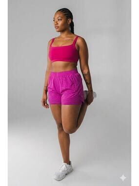 Athleta Printed Mesh Racer Run Shorts 2X Pink Lined Running Activewear Wellness